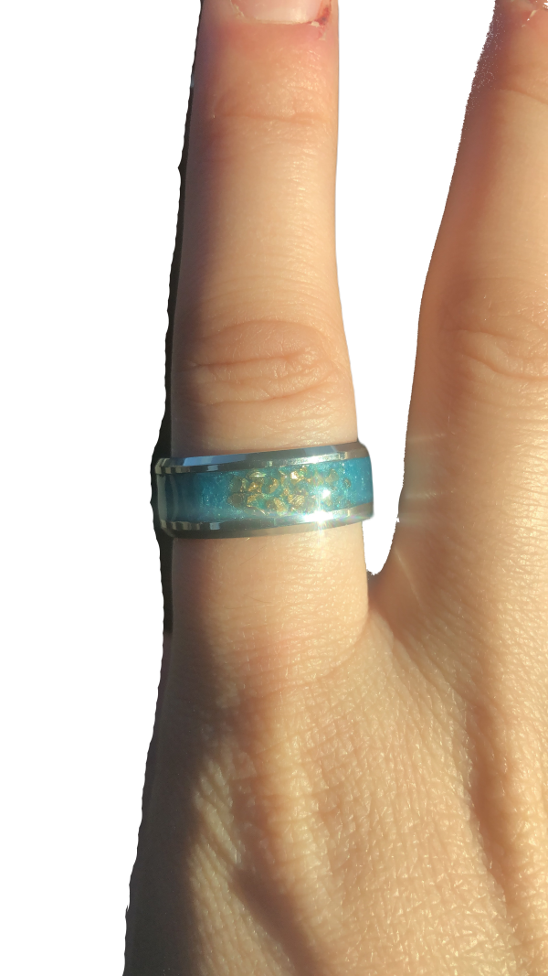Silver Stainless Steel Blue Gold Chip Ring - Image 2