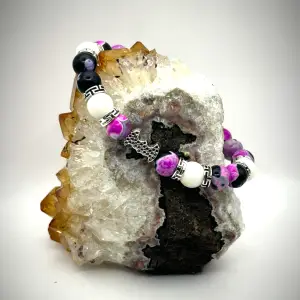 Bat pink agate white jade & lava stone
