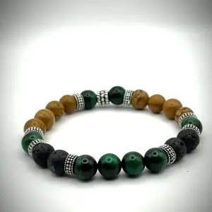 Green tigers eye Lava stone & Petrified wood bracelet
