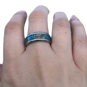 Silver Stainless Steel Blue Gold Chip Ring