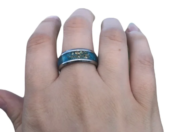 Silver Stainless Steel Blue Gold Chip Ring