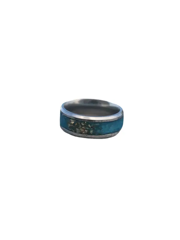 Silver Stainless Steel Blue Gold Chip Ring - Image 4