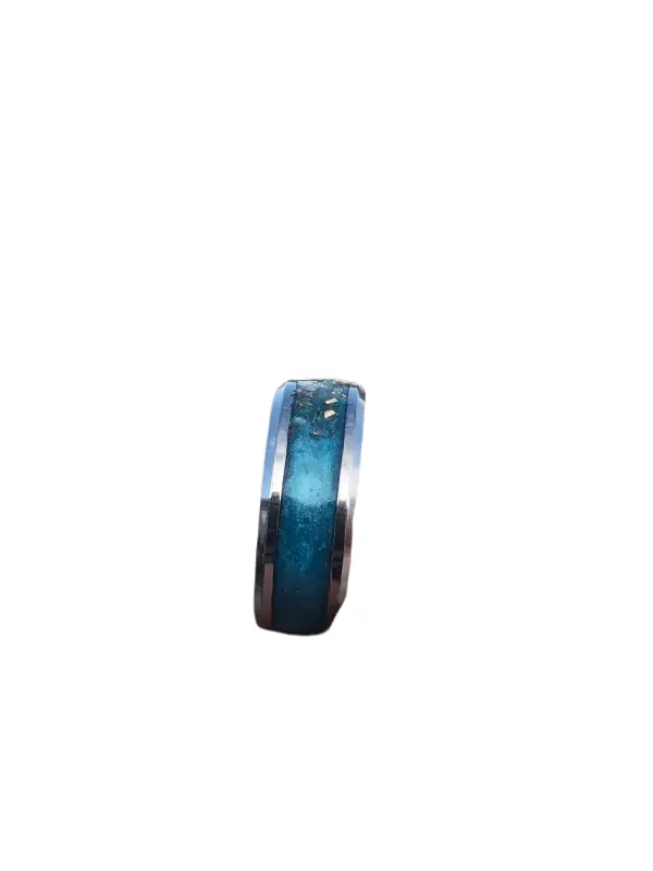 Silver Stainless Steel Blue Gold Chip Ring - Image 5