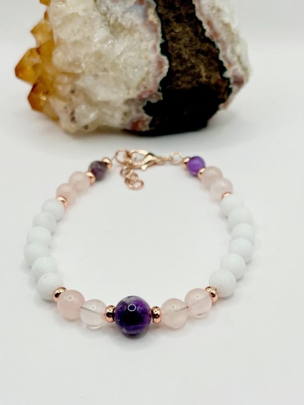 Amethyst rose quartz & white jade bracelet - Image 6