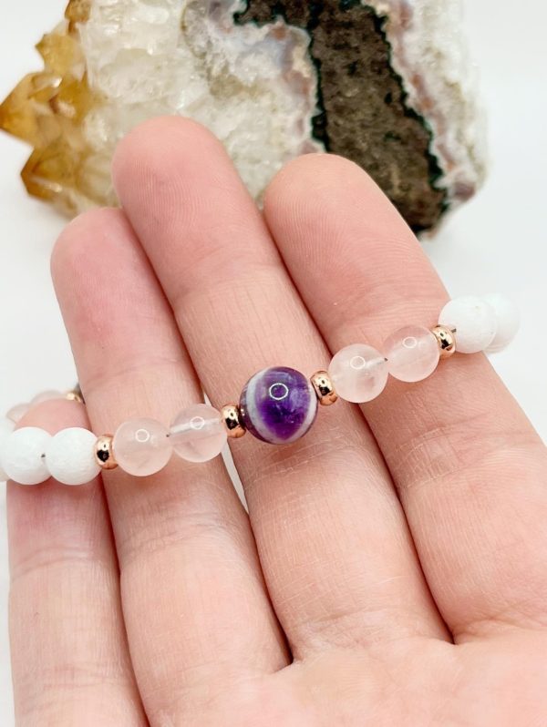 Amethyst rose quartz & white jade bracelet - Image 5