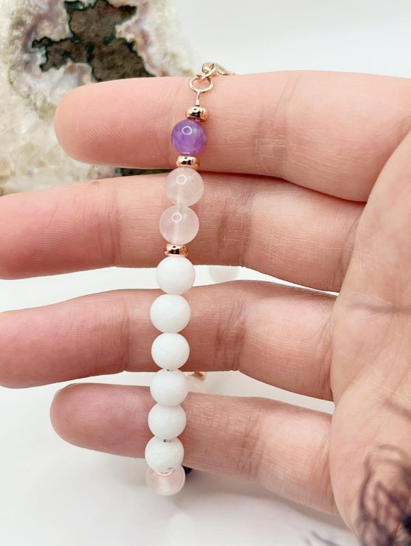 Amethyst rose quartz & white jade bracelet - Image 4