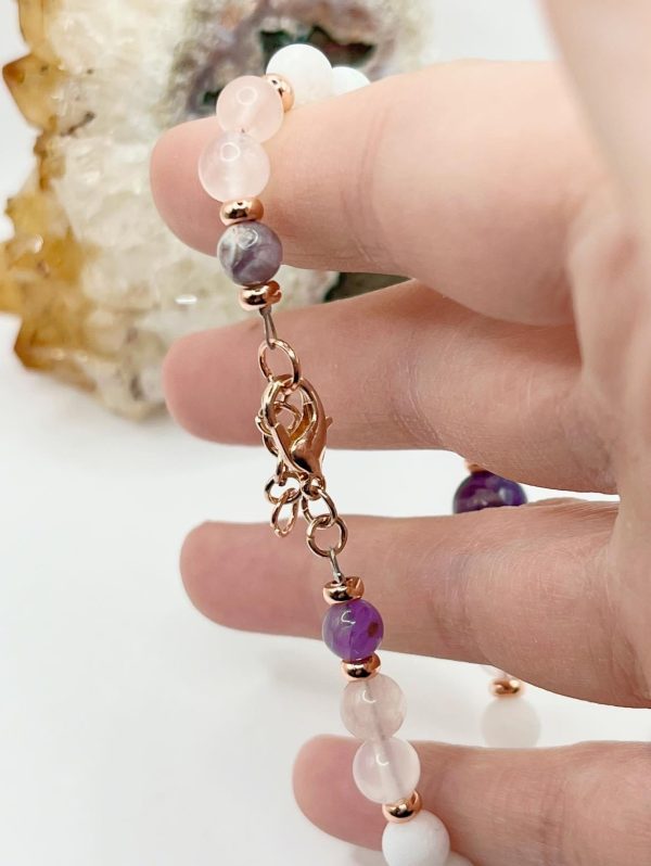 Amethyst rose quartz & white jade bracelet - Image 3