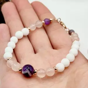 Amethyst rose quartz & white jade bracelet