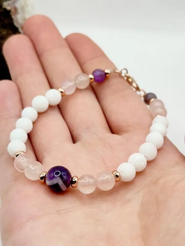 Amethyst rose quartz & white jade bracelet