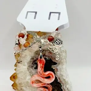 Carnelian and Rose Quartz Snake Necklace