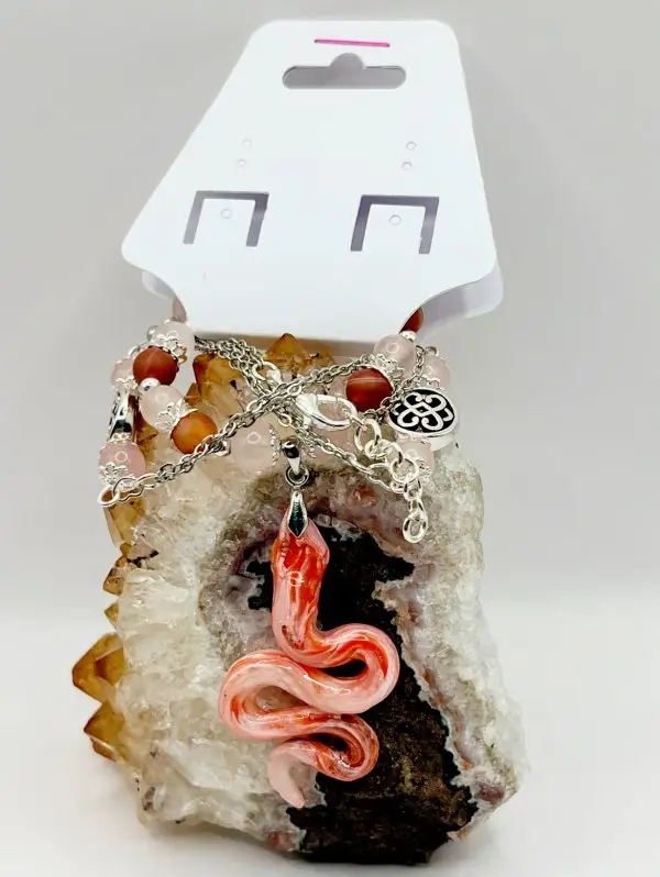 Carnelian and Rose Quartz Snake Necklace