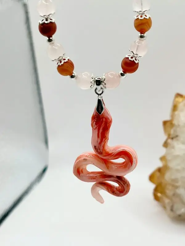 Carnelian and Rose Quartz Snake Necklace - Image 5