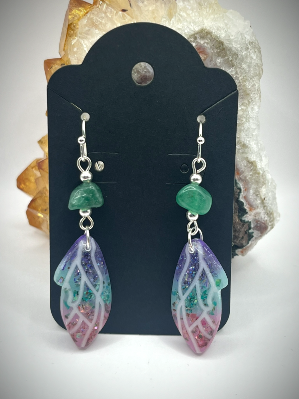 Abalone and jade butterfly wing earrings - Image 2