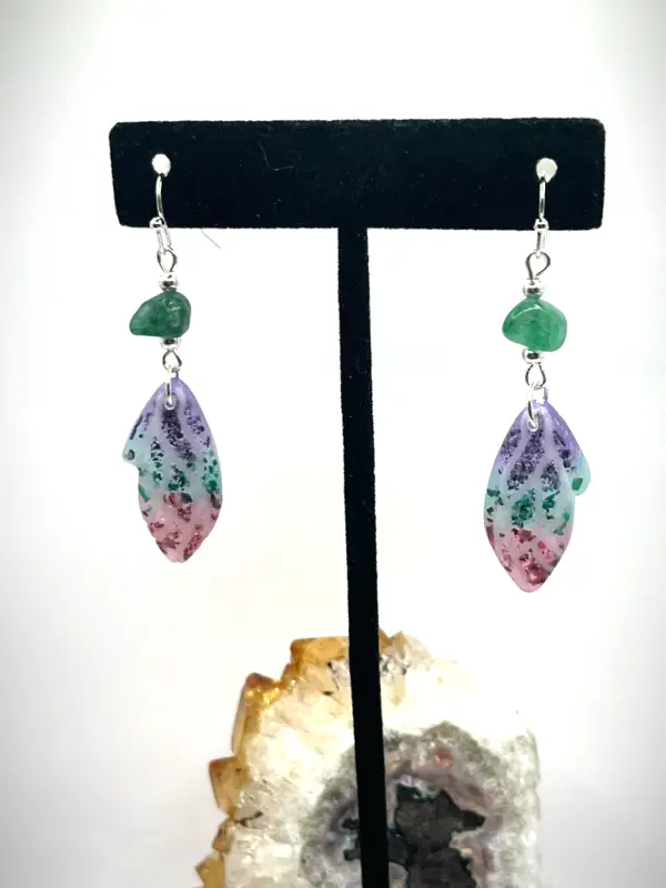 Abalone and jade butterfly wing earrings
