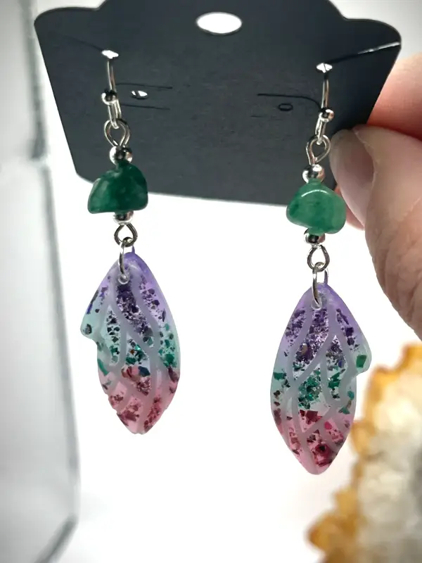 Abalone and jade butterfly wing earrings - Image 4