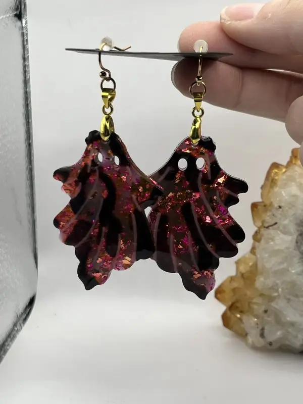 Gold, Pink & Orange Ghost Earrings - Image 4