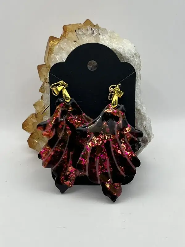 Gold, Pink & Orange Ghost Earrings - Image 2