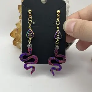 Hematite Pink & Purple Snake Earrings