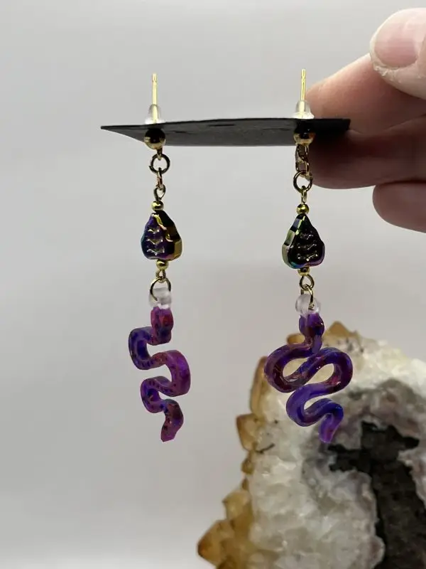 Hematite Pink & Purple Snake Earrings - Image 4