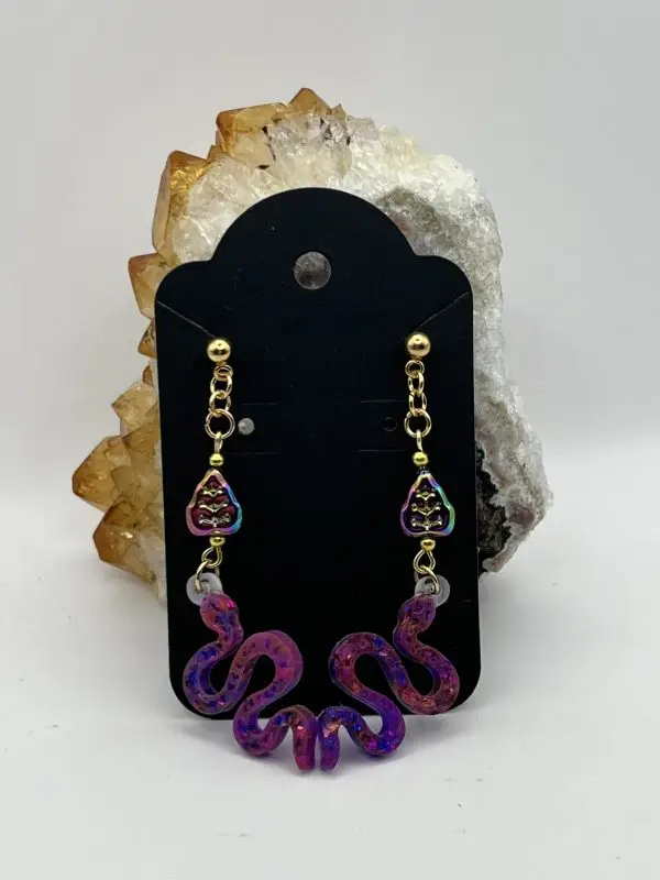 Hematite Pink & Purple Snake Earrings - Image 2