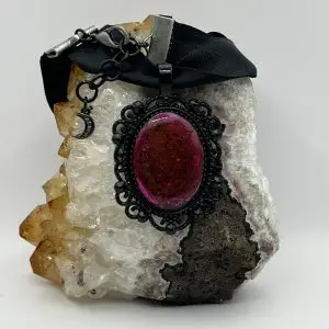 Gothic Pink & Orange Spiderweb Pendant Choker