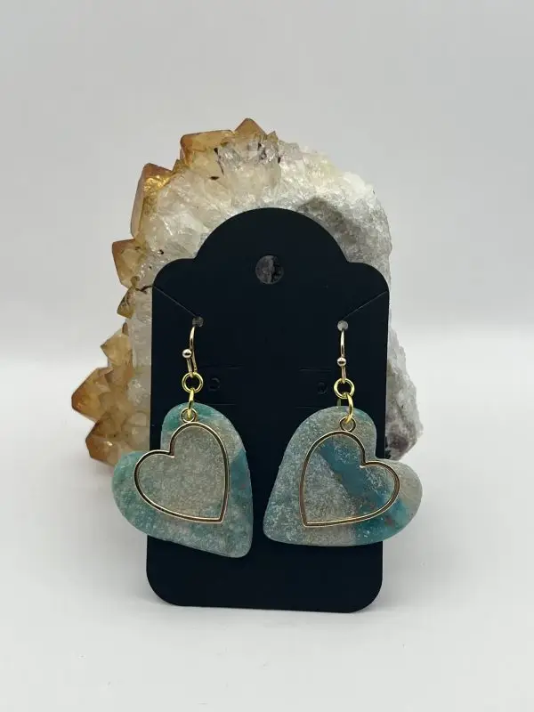 Teal and Gold Heart Earrings - Image 2