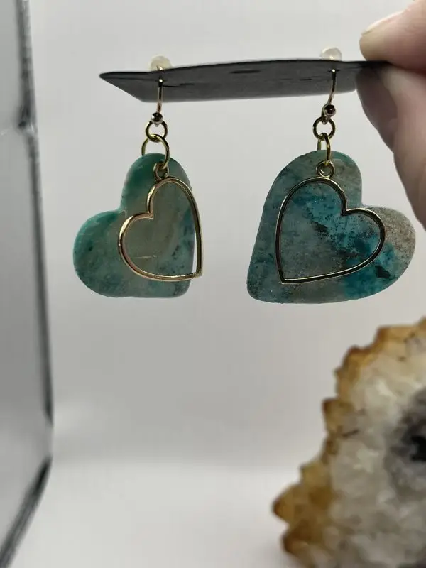 Teal and Gold Heart Earrings - Image 7