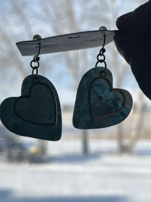 Teal and Gold Heart Earrings - Image 8
