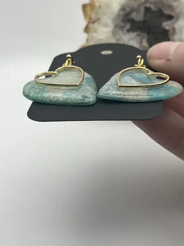 Teal and Gold Heart Earrings - Image 5