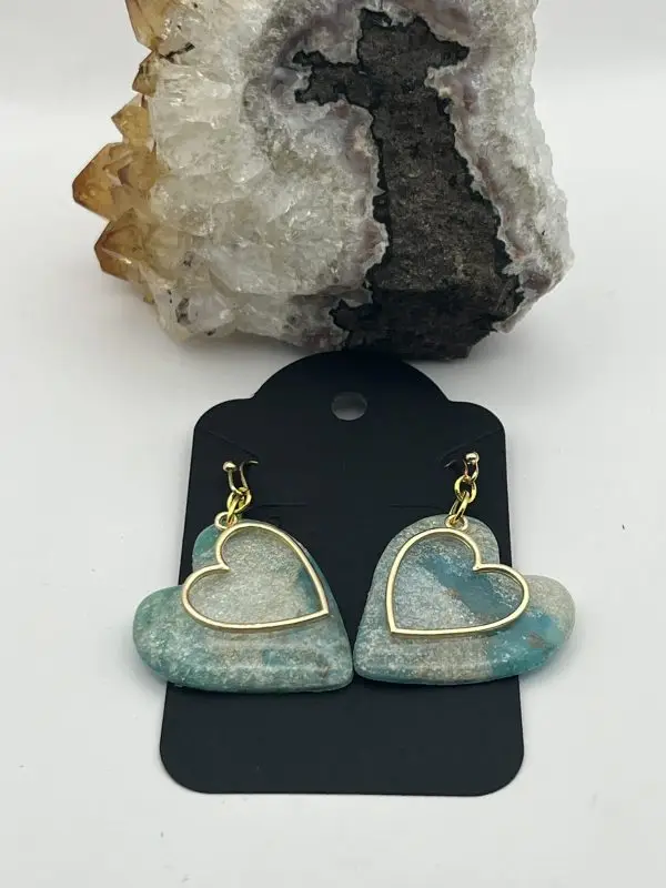 Teal and Gold Heart Earrings - Image 4