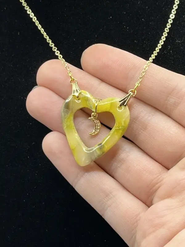 Faux Agate Heart & Moon Necklace - Image 5