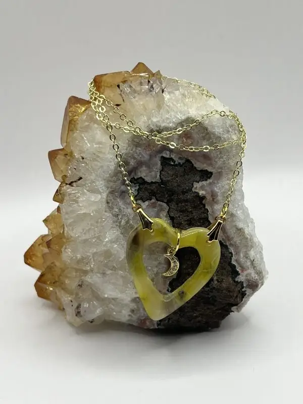 Faux Agate Heart & Moon Necklace - Image 4