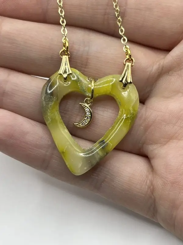 Faux Agate Heart & Moon Necklace - Image 10