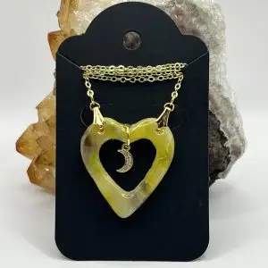 Faux Agate Heart & Moon Necklace