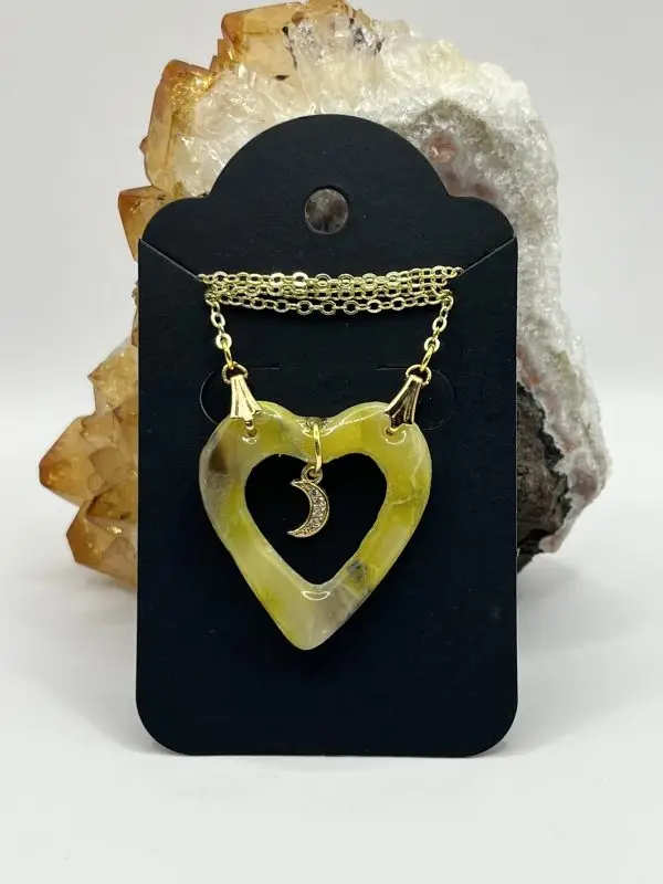 Faux Agate Heart & Moon Necklace