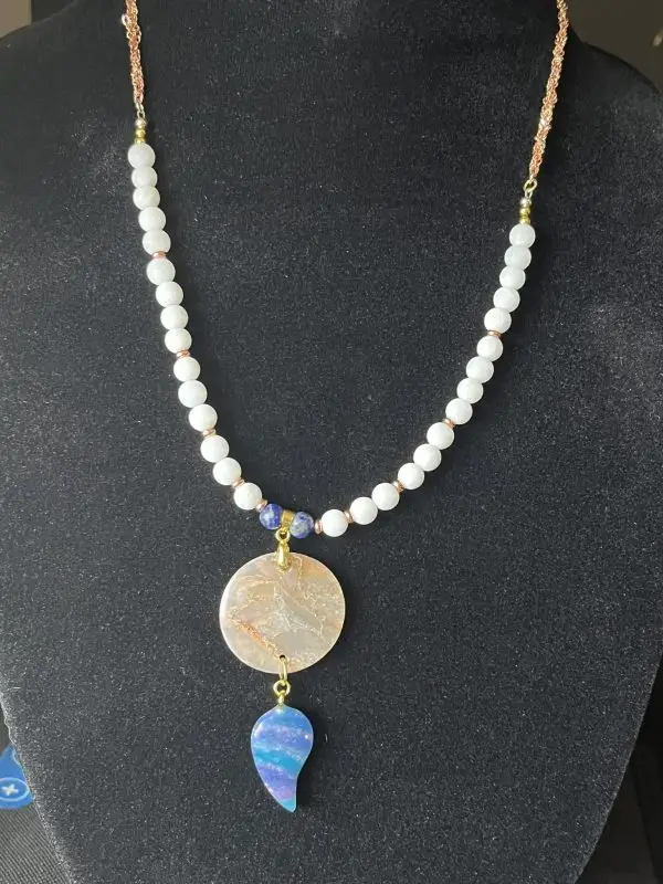 Semicolon white jade & lapis lazuli rose gold necklace  - Image 5