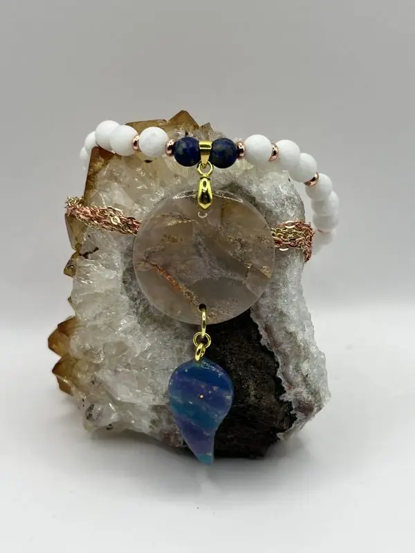Semicolon white jade & lapis lazuli rose gold necklace  - Image 3