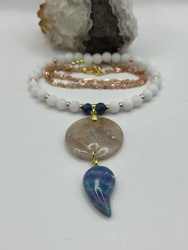 Semicolon white jade & lapis lazuli rose gold necklace  - Image 6