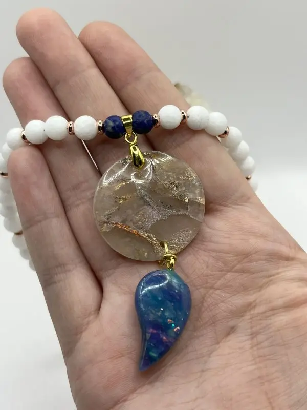 Semicolon white jade & lapis lazuli rose gold necklace  - Image 7