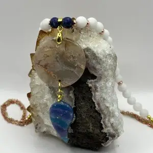Semicolon white jade & lapis lazuli rose gold necklace 