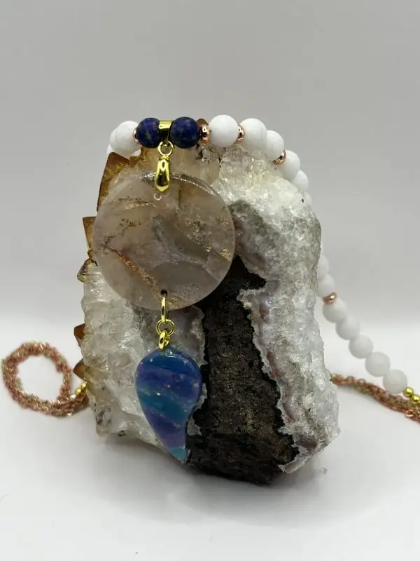 Semicolon white jade & lapis lazuli rose gold necklace 