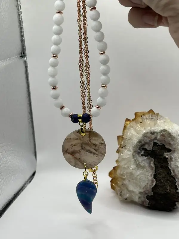 Semicolon white jade & lapis lazuli rose gold necklace  - Image 8