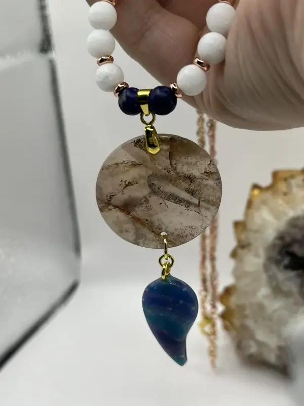Semicolon white jade & lapis lazuli rose gold necklace  - Image 9