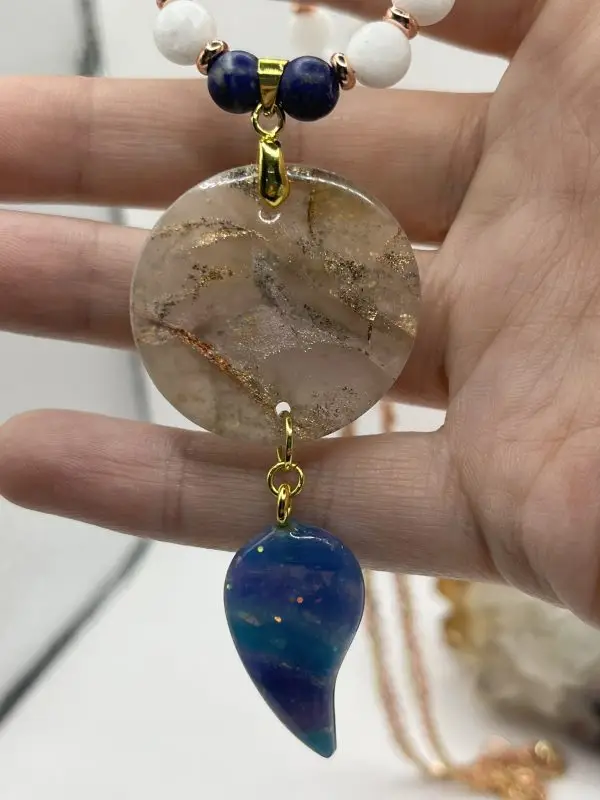 Semicolon white jade & lapis lazuli rose gold necklace  - Image 11