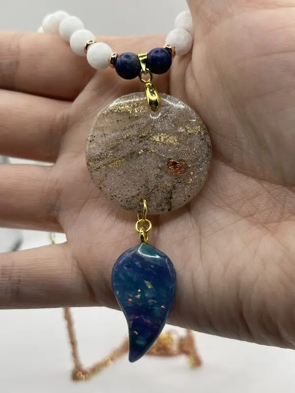 Semicolon white jade & lapis lazuli rose gold necklace  - Image 10