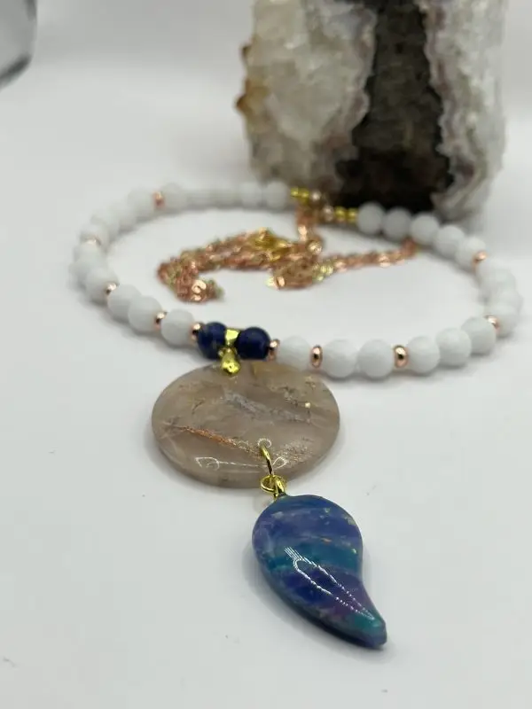 Semicolon white jade & lapis lazuli rose gold necklace  - Image 12