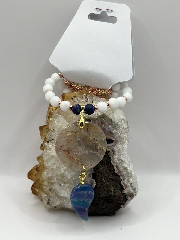 Semicolon white jade & lapis lazuli rose gold necklace  - Image 4
