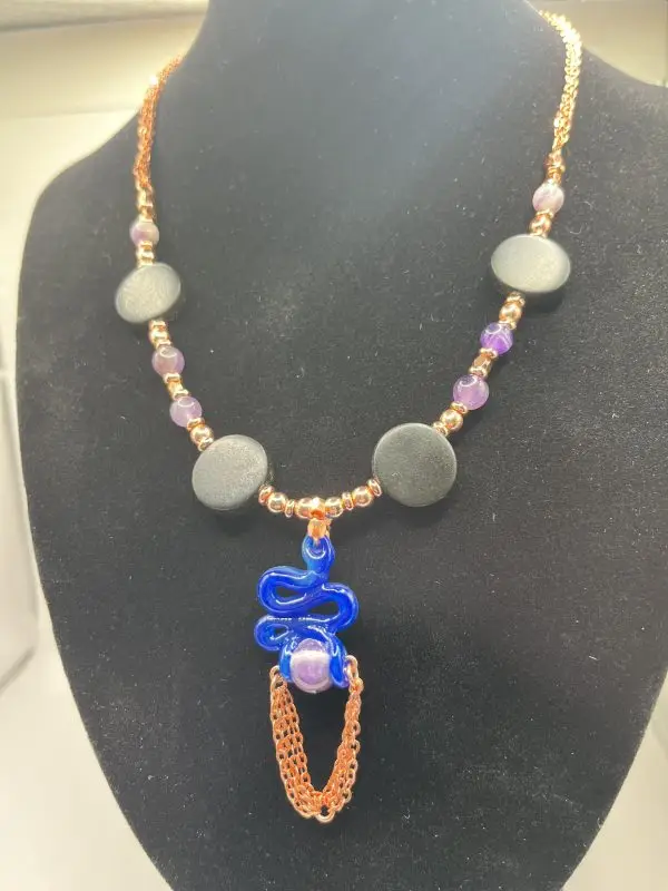 Chevron Amethyst & Rose Gold Snake Necklace - Image 7