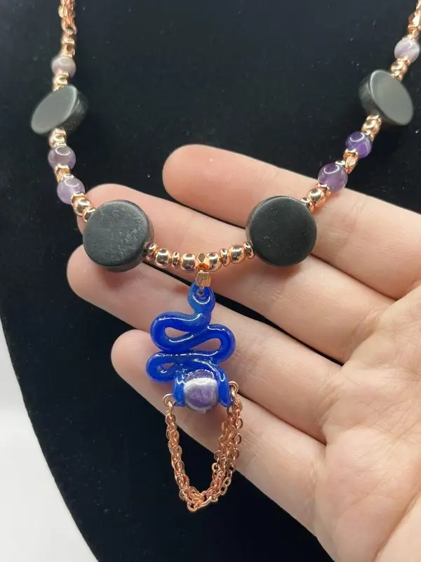 Chevron Amethyst & Rose Gold Snake Necklace - Image 8
