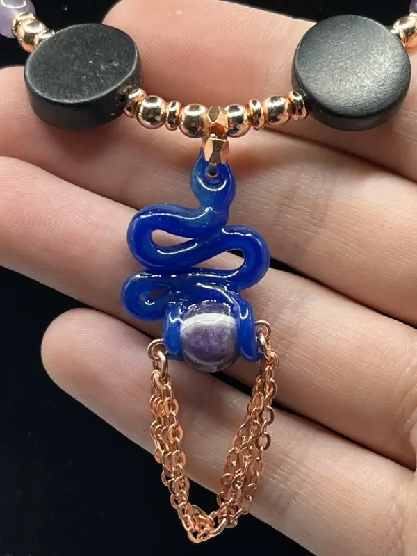 Chevron Amethyst & Rose Gold Snake Necklace - Image 9